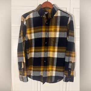 Men’s Lands End Casual Flannel Button Down Size Medium Blue/yellow/white Plaid